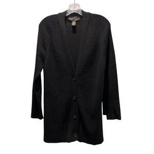Nordstrom Merino Wool Black Ribbed Button Front Cardigan Sweater Small